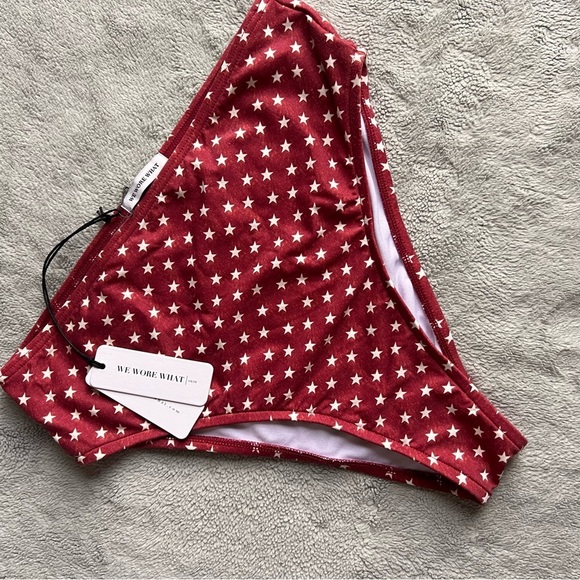 NWT WeWoreWhat Emily Bikini Swimsuit High-Waist Bottom Vintage Stars Dark Red XS - Picture 1 of 12